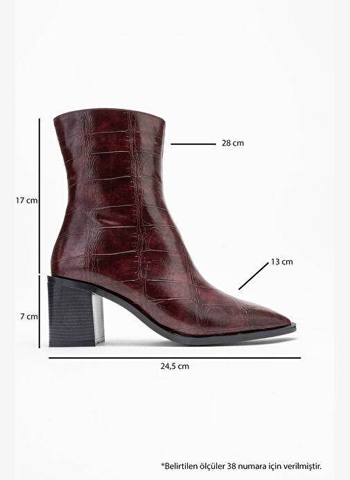 CHARA Bordo Baskı Kadın Kalın Topuklu Bot - Görsel 7