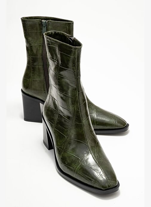 CHARA Yeşil Baskı Kadın Kalın Topuklu Bot - Görsel 2