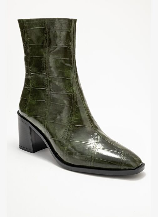 CHARA Yeşil Baskı Kadın Kalın Topuklu Bot - Görsel 4
