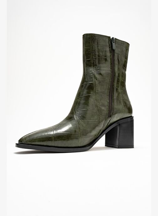 CHARA Yeşil Baskı Kadın Kalın Topuklu Bot - Görsel 5