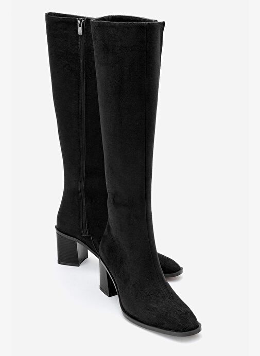 VENIA Siyah Süet Kadın Kalın Topuklu Çizme - Görsel 2