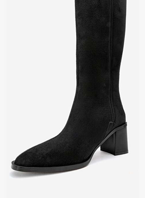 VENIA Siyah Süet Kadın Kalın Topuklu Çizme - Görsel 5