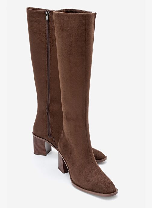 VENIA Kahverengi Süet Kadın Kalın Topuklu Çizme - Görsel 2