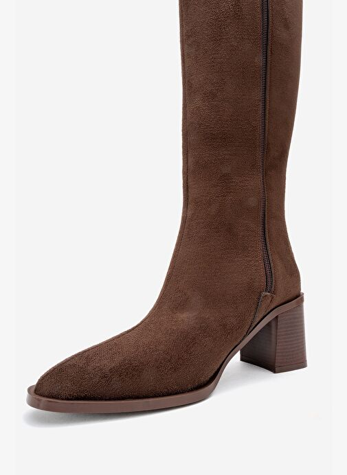 VENIA Kahverengi Süet Kadın Kalın Topuklu Çizme - Görsel 5