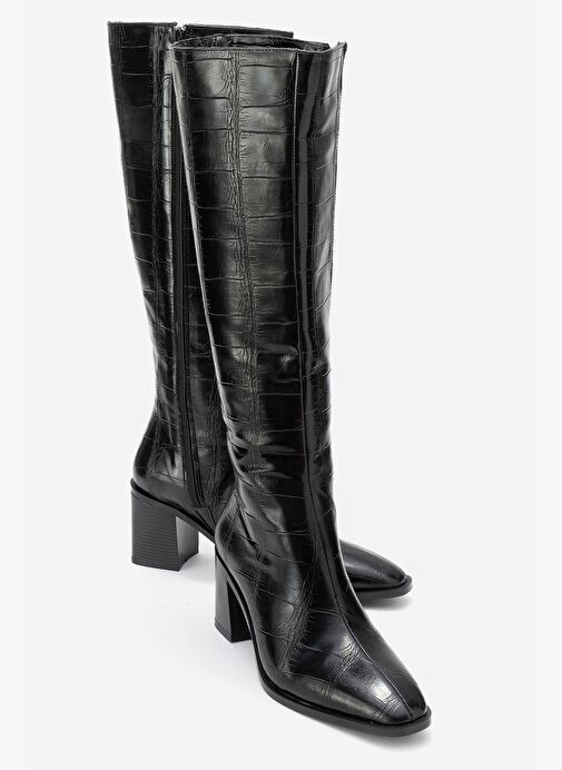 VENIA Siyah Baskı Kadın Kalın Topuklu Çizme - Görsel 2