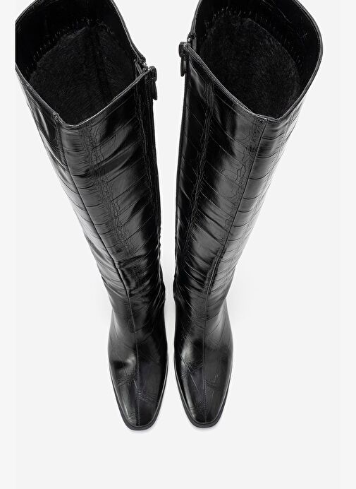 VENIA Siyah Baskı Kadın Kalın Topuklu Çizme - Görsel 3