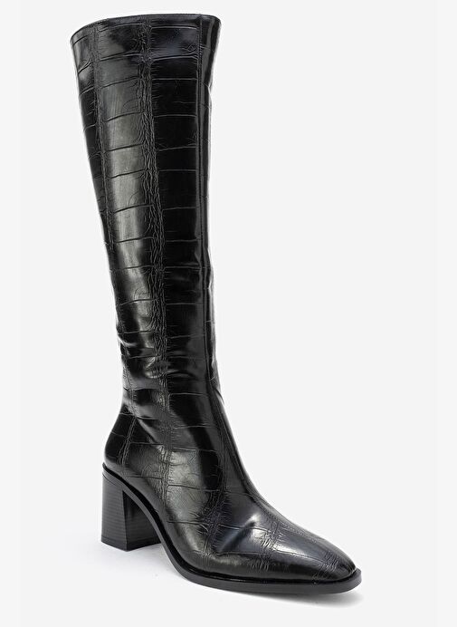 VENIA Siyah Baskı Kadın Kalın Topuklu Çizme - Görsel 4