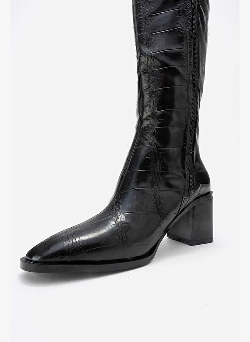 VENIA Siyah Baskı Kadın Kalın Topuklu Çizme - Görsel 5