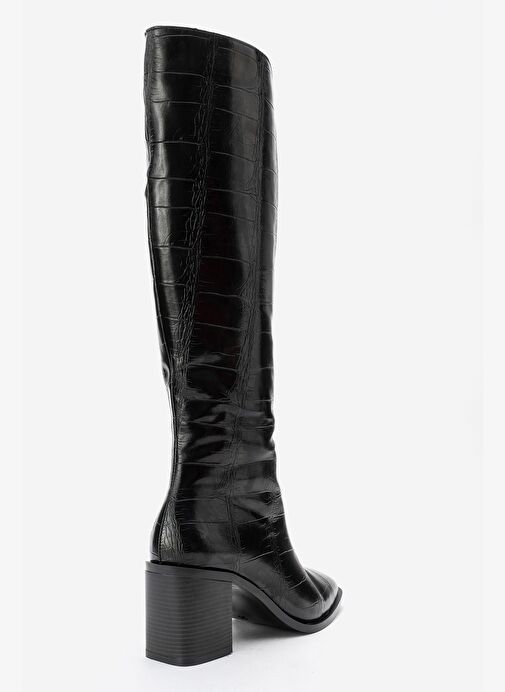 VENIA Siyah Baskı Kadın Kalın Topuklu Çizme - Görsel 6