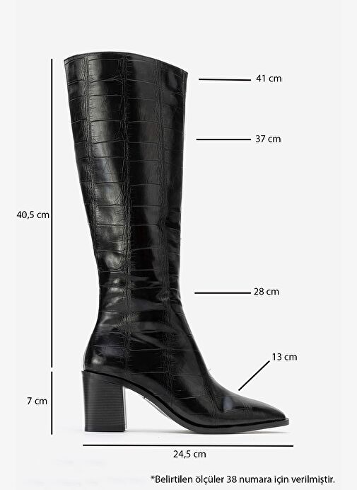 VENIA Siyah Baskı Kadın Kalın Topuklu Çizme - Görsel 7