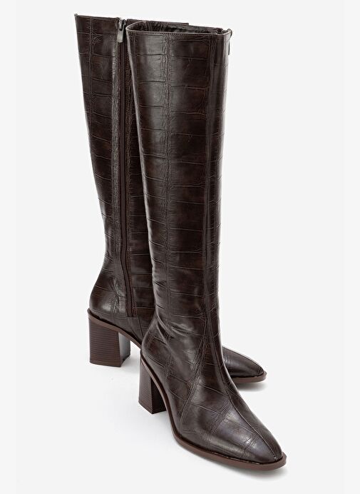 VENIA Kahverengi Baskı Kadın Kalın Topuklu Çizme - Görsel 2