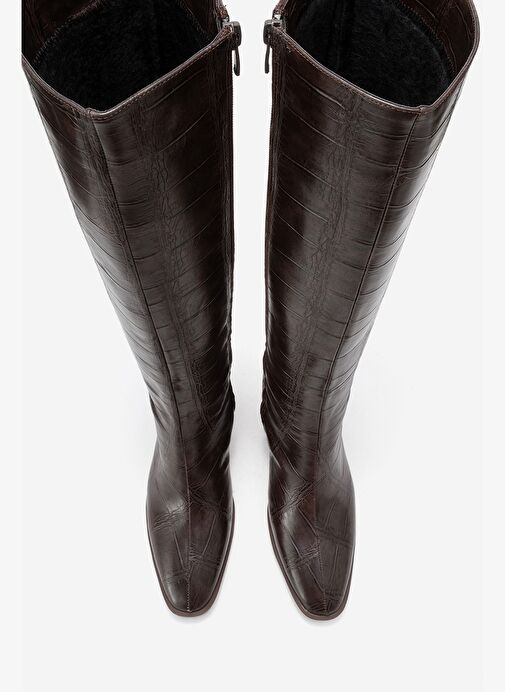 VENIA Kahverengi Baskı Kadın Kalın Topuklu Çizme - Görsel 3