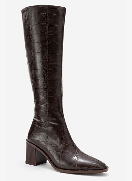 VENIA Kahverengi Baskı Kadın Kalın Topuklu Çizme - Görsel 4