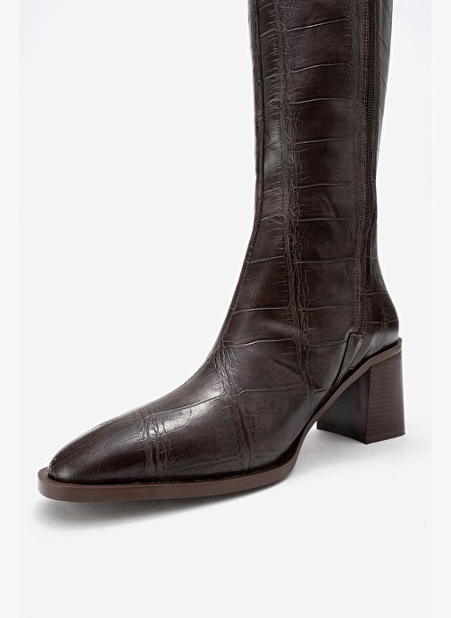 VENIA Kahverengi Baskı Kadın Kalın Topuklu Çizme - Görsel 5