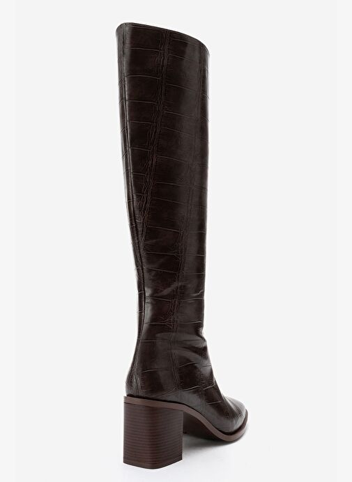 VENIA Kahverengi Baskı Kadın Kalın Topuklu Çizme - Görsel 6