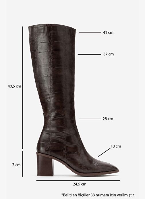 VENIA Kahverengi Baskı Kadın Kalın Topuklu Çizme - Görsel 7