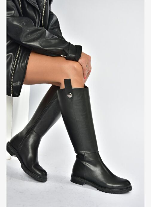 V965012009 Siyah Düz Tabanlı Klasik Kadın Çizme - Görsel 5