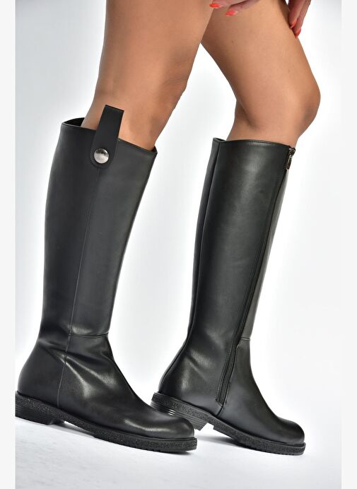 V965012009 Siyah Düz Tabanlı Klasik Kadın Çizme - Görsel 6