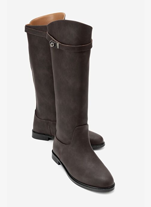 YOKO Kahverengi Nubuk Kemerli Kadın Binici Çizme - Görsel 2