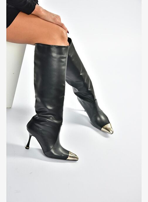 V752574109 Siyah İnce Topuklu Kadın Çizme - Görsel 2