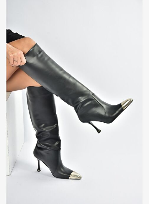 V752574109 Siyah İnce Topuklu Kadın Çizme - Görsel 3