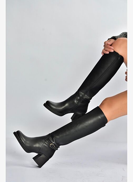 V312310209 Siyah Kalın Topuklu Kadın Çizme - Görsel 2