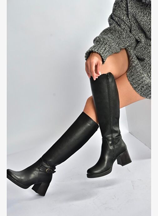 V312310209 Siyah Kalın Topuklu Kadın Çizme - Görsel 3