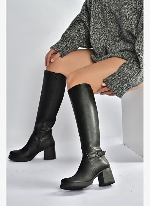 V312310209 Siyah Kalın Topuklu Kadın Çizme - Görsel 4