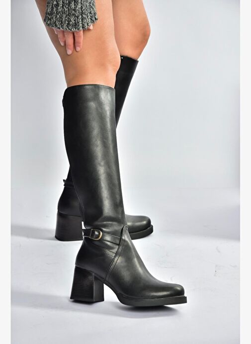 V312310209 Siyah Kalın Topuklu Kadın Çizme - Görsel 5