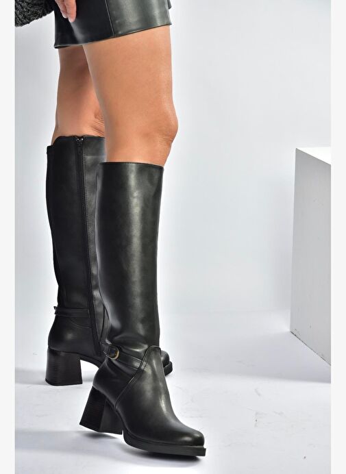 V312310209 Siyah Kalın Topuklu Kadın Çizme - Görsel 6