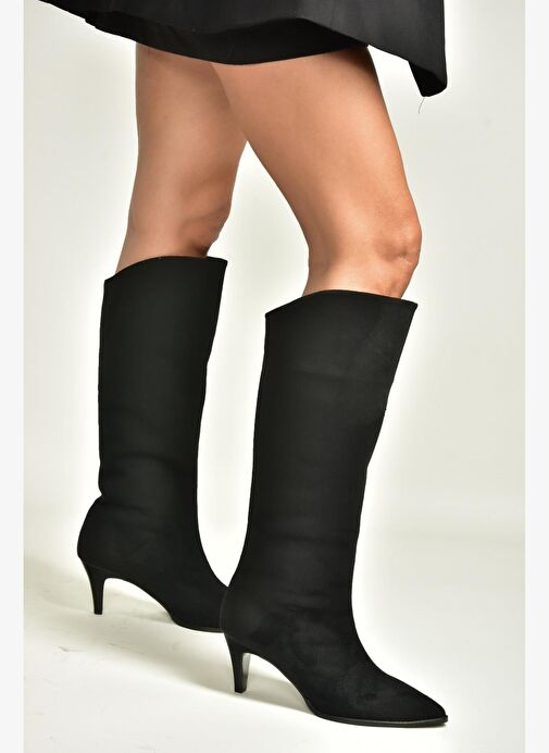 V404021102 Siyah Süet Alçak Topuklu Kadın Çizme - Görsel 3