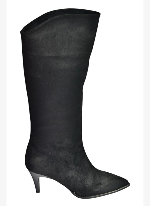 V404021102 Siyah Süet Alçak Topuklu Kadın Çizme - Görsel 7