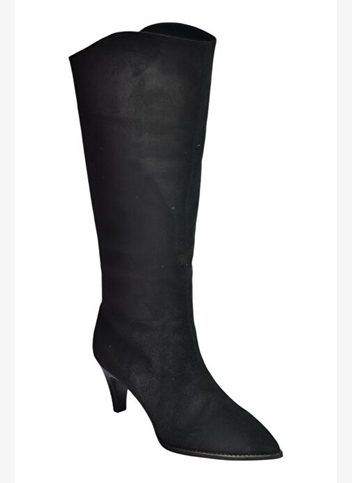 V404021102 Siyah Süet Alçak Topuklu Kadın Çizme - Görsel 8