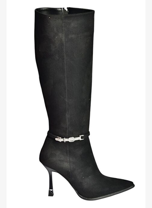 V820330002 Siyah Süet İnce Topuklu Kadın Çizme - Görsel 6