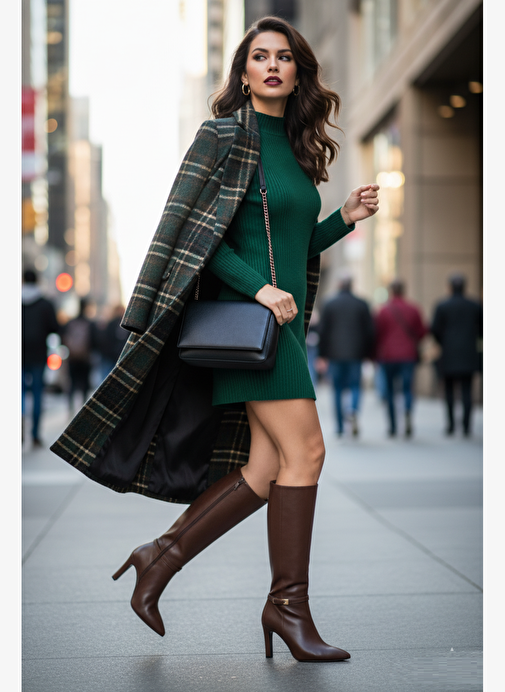 V404020709 Kahverengi Kalın Topuklu Kadın Çizme - Görsel 2