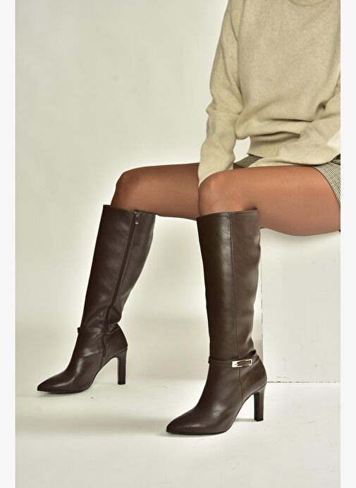 V404020709 Kahverengi Kalın Topuklu Kadın Çizme - Görsel 3