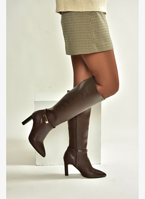 V404020709 Kahverengi Kalın Topuklu Kadın Çizme - Görsel 4