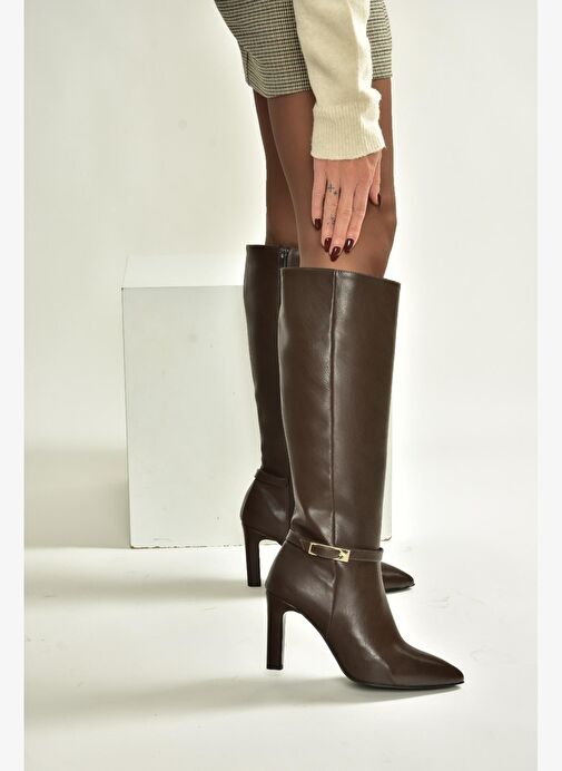 V404020709 Kahverengi Kalın Topuklu Kadın Çizme - Görsel 6