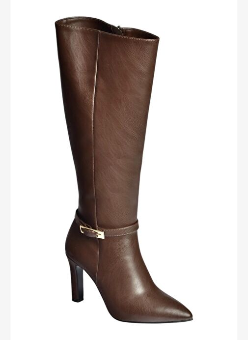 V404020709 Kahverengi Kalın Topuklu Kadın Çizme - Görsel 8