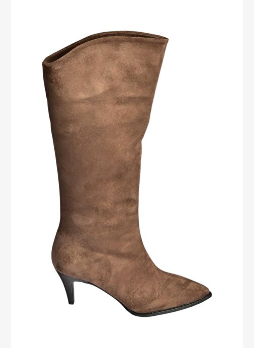 V404021102 Kahverengi Süet Alçak Topuklu Kadın Çizme - Görsel 6
