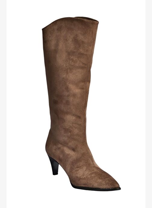 V404021102 Kahverengi Süet Alçak Topuklu Kadın Çizme - Görsel 7