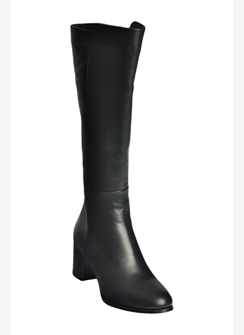V468213103 Siyah Hakiki Deri Kalın Topuklu Kadın Çizme - Görsel 7
