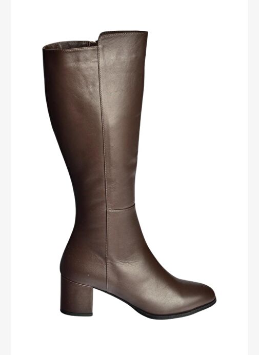 V468213103 Kahverengi Hakiki Deri Kalın Topuklu Kadın Çizme - Görsel 5