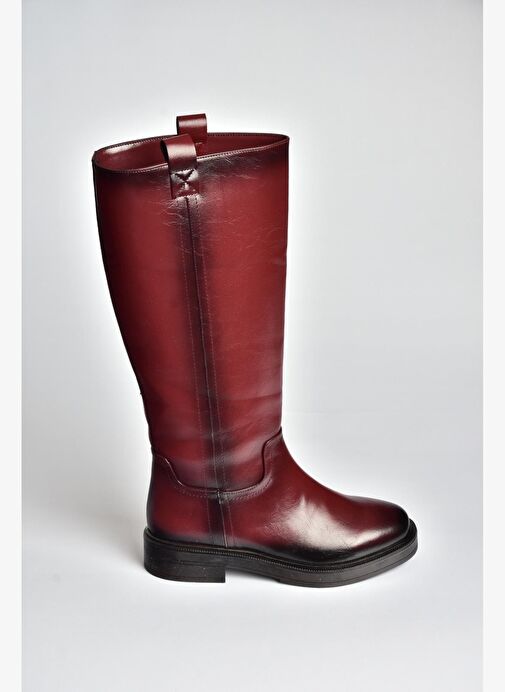 V312513560 Bordo Rustik Alçak Topuklu Kadın Çizme - Görsel 5