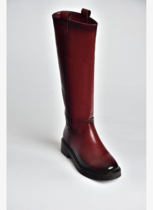 V312513560 Bordo Rustik Alçak Topuklu Kadın Çizme - Görsel 6