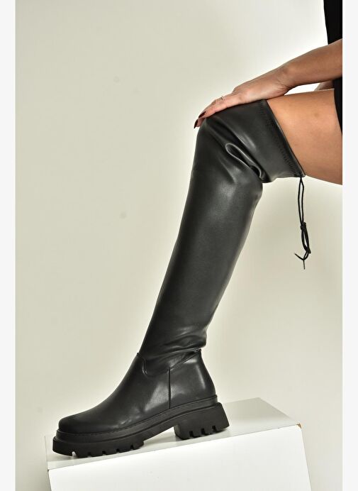 V404402009 Siyah Streç Dizüstü Çorap Çizme - Görsel 3