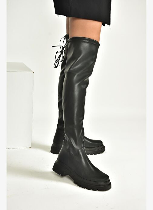 V404402009 Siyah Streç Dizüstü Çorap Çizme - Görsel 4
