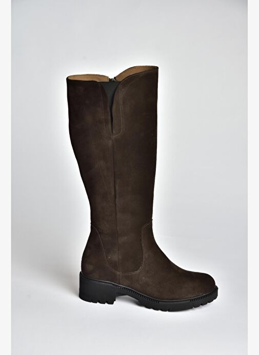 N654226102 Kahverengi Hakiki Deri Süet Günlük Kadın Çizme - Görsel 5