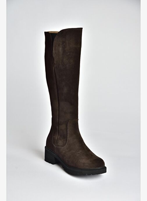 N654226102 Kahverengi Hakiki Deri Süet Günlük Kadın Çizme - Görsel 6