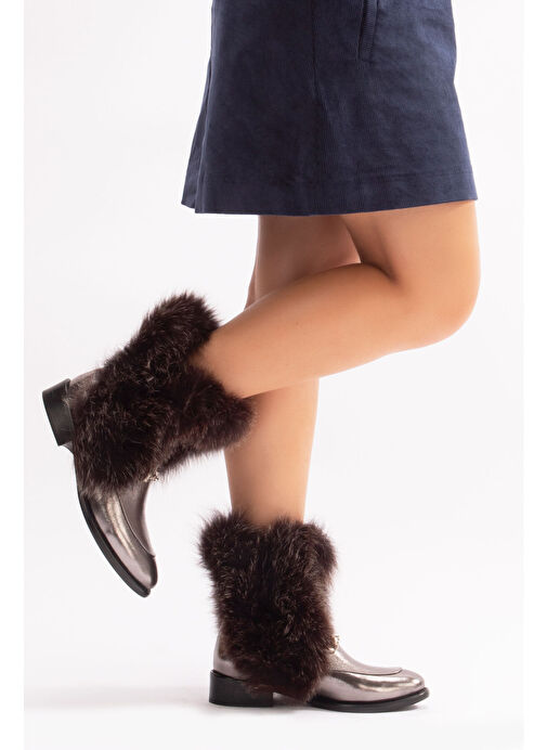 Reina Gerçek Deri Kadın Bot Nikel Deri Kürklü - Görsel 2